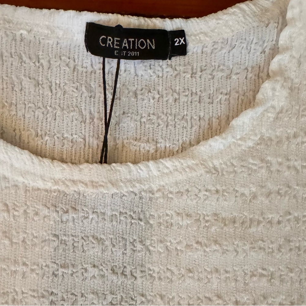 Creation White Black Textured Knit 3/4 Sleeve Top Size 2X NWT - Picture 6 of 11